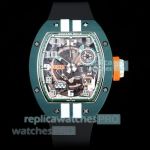 Swiss Clone Richard Mille RM029 Le Mans Green Carbon Fiber Watch with Black Rubber Strap 